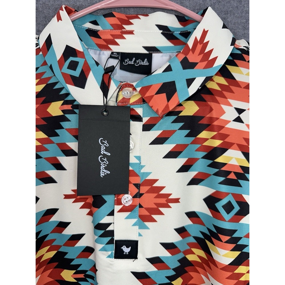 Bad Birdie NEW XL Golf Polo "Cortez" Geometric Aztec Southwestern All Over Print